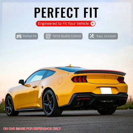 IKON MOTORSPORTS, Trunk Spoiler Compatible with 2024-2026 Ford Mustang S650 7th Gen, R Style Primer Black ABS Plastic Rear Trunk Lid Spoiler Wing Lip