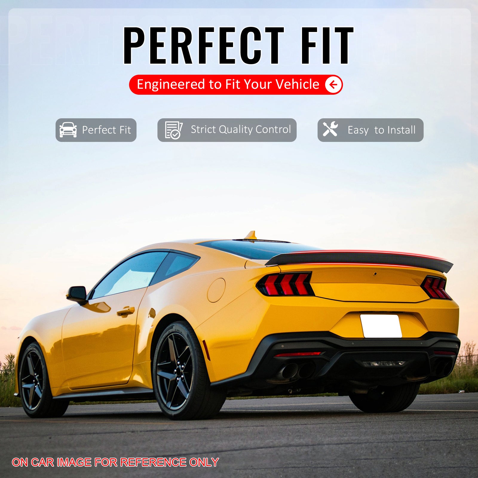 IKON MOTORSPORTS, Trunk Spoiler Compatible with 2024-2026 Ford Mustang S650 7th Gen, R Style Matte Black ABS Plastic Rear Trunk Lid Spoiler Wing Lip