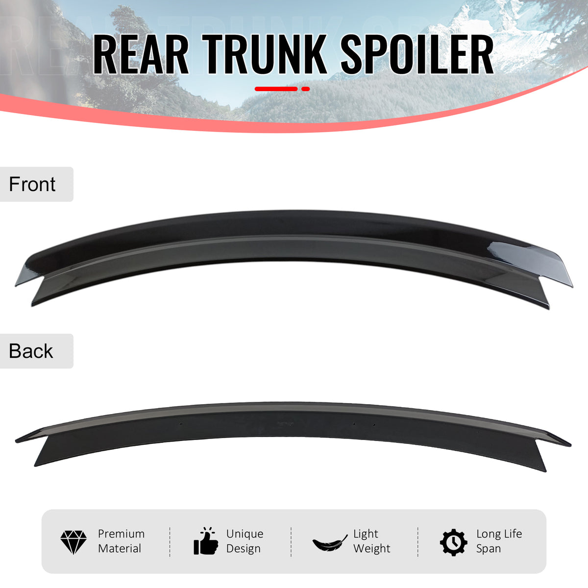 Fits 24-26 Ford Mustang S650 7th Gen R Style Rear Trunk Spoiler Wing Gloss Black