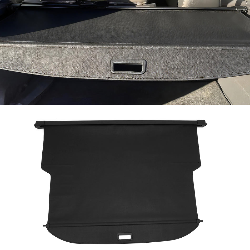 IKON MOTORSPORTS, Rear Retractable Cargo Cover, Compatible with 2024-2026 Chevrolet Traverse & GMC Acadia + 2025-2026 Buick Enclave, Leather Trunk Security Luggage Shield Shade, Black