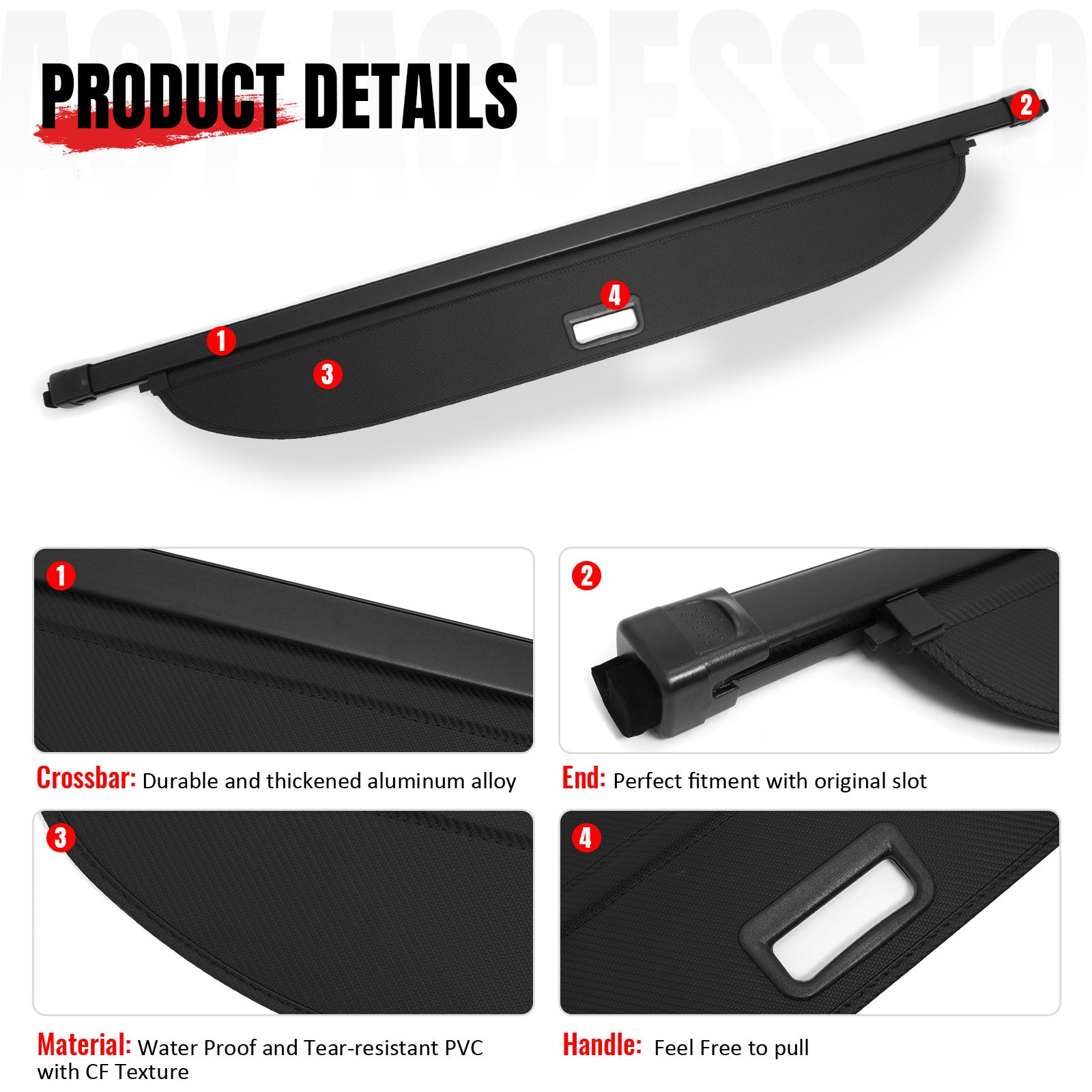 Fits 24-26 GMC Hummer EV SUV Retractable Rear Cargo Cover Carbon Fiber Texture