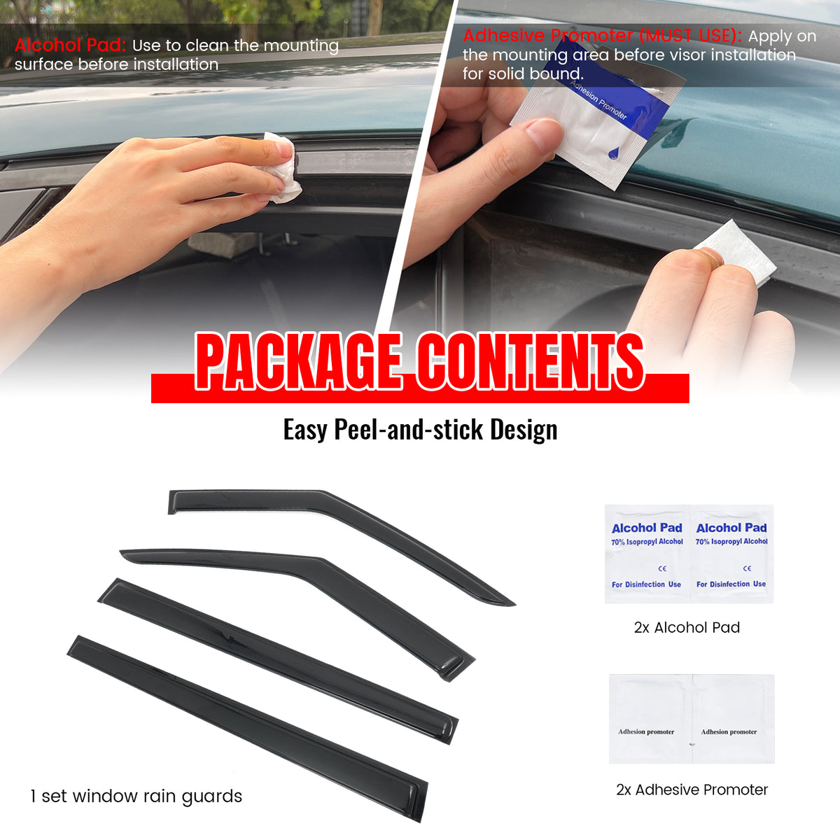 Fits 24-26 Hyundai Santa Fe Window Visors Vent Rain Sun Guard Deflectors Tape-On