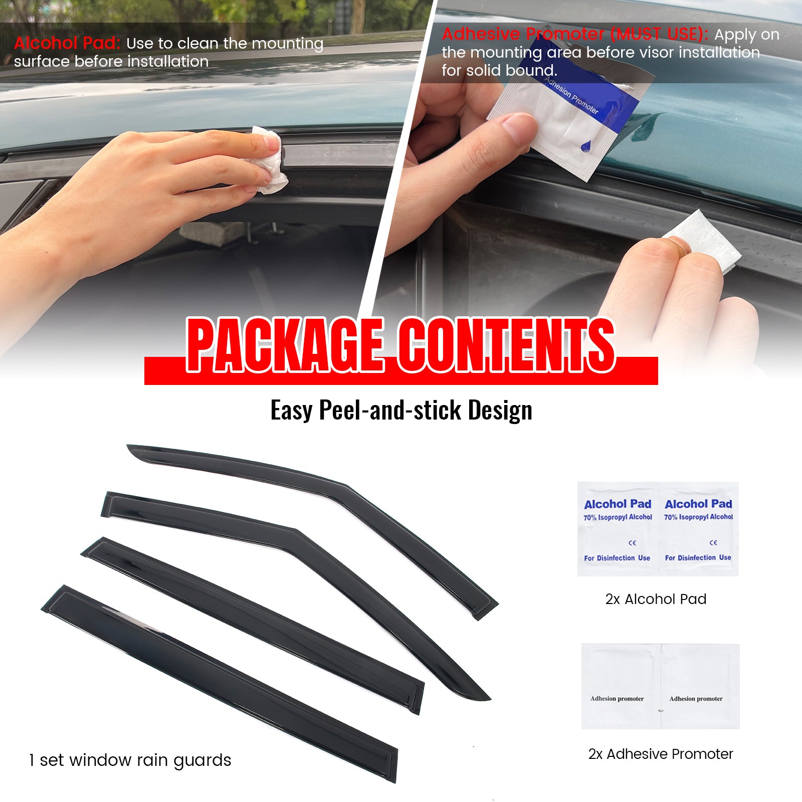 Fits 24-26 Kia EV9 Window Visors Vent Rain Wind Sun Guards Deflectors Tape-On