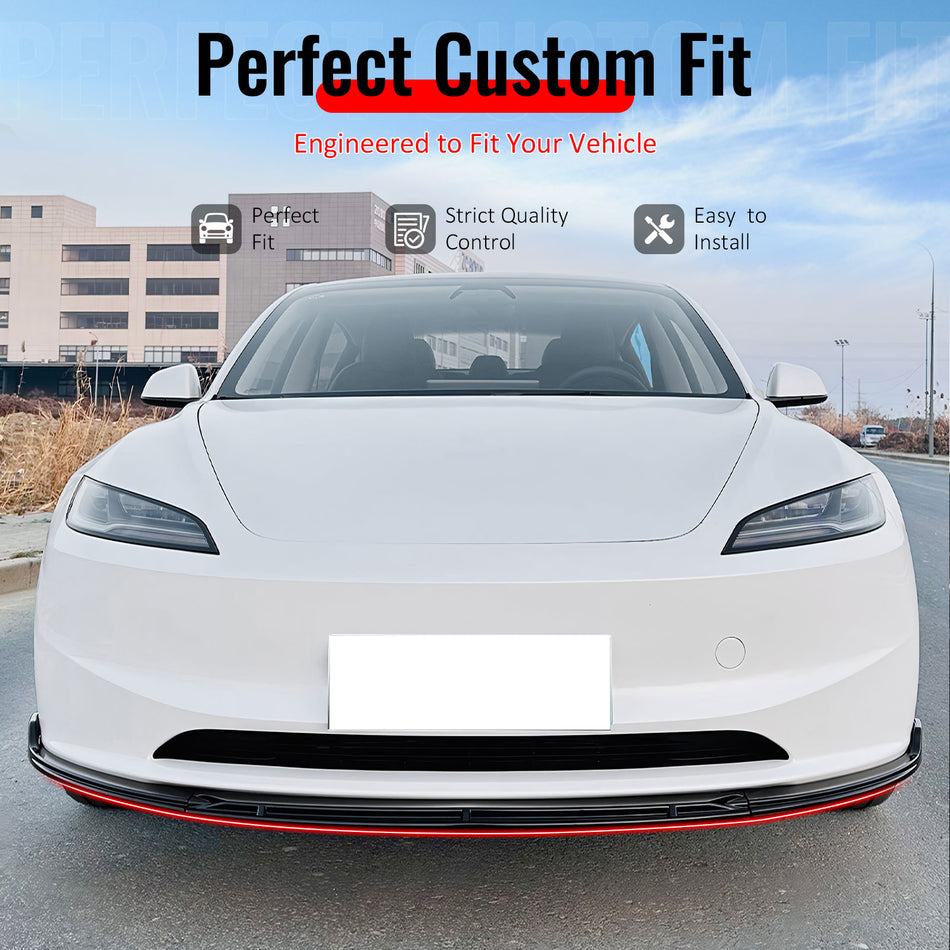IKON MOTORSPORTS Front Bumper Lip Splitters, Compatible with 2024-2026 Tesla Model 3 (Not Fit Performance), IKON V4 Style Gloss Black ABS Plastic Air Dam Chin Spoiler Protector Splitter 3PCS