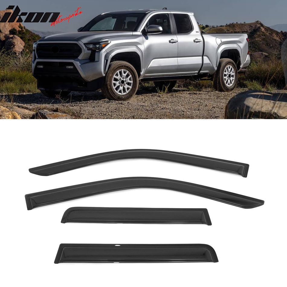 2024-2026 Toyota Tacoma Crew Cab Window Visors Smoke Acrylic Side Door Rain Sun Deflectors Guard 4PCS Set