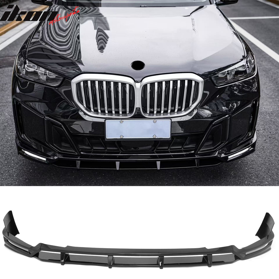 2024-2026 BMW G05 X5 LCI Front Bumper Lip with LED Daytime Running Light IKON Style Gloss Black ABS Air Dam Chin Spoiler Protector Splitter 6PC