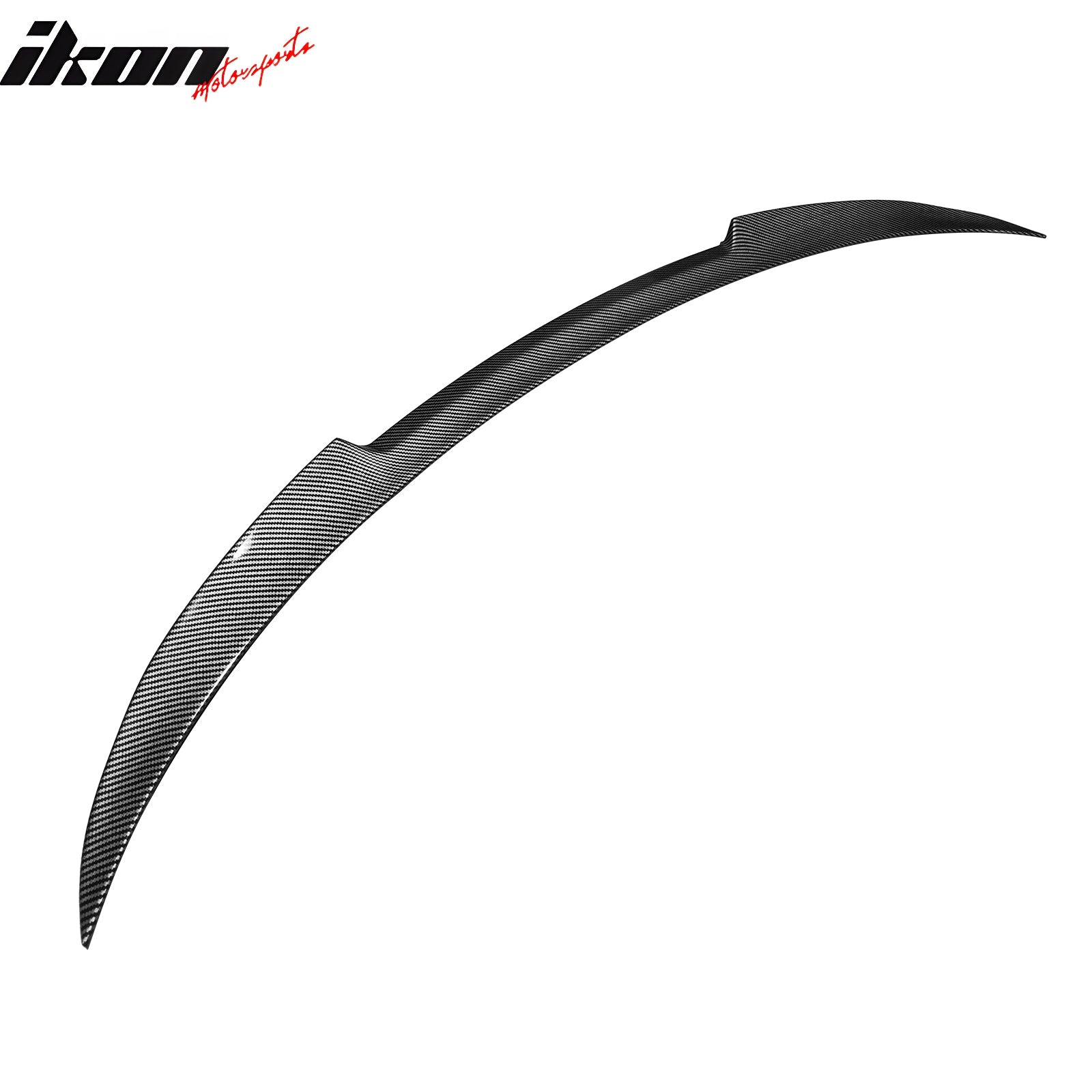 IKON MOTORSPORTS, Trunk Spoiler Compatible with 2024-2025 Tesla Model 3, V Style Carbon Fiber Print Blow Molding ABS Plastic Rear Trunk Lid Spoiler Wing Lip
