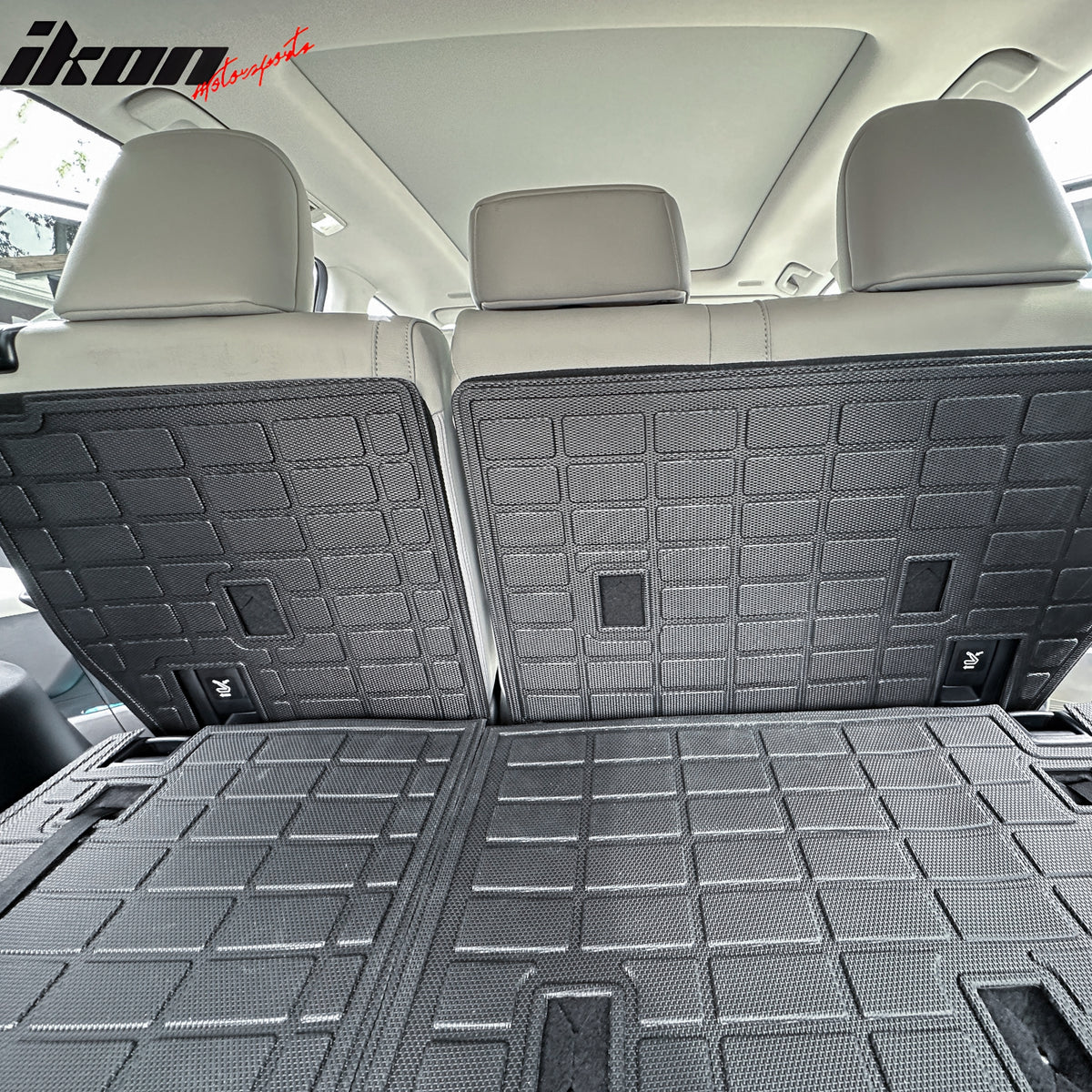 IKON MOTORSPORTS TPE Cargo Trunk Liner with Backrest Mat, Compatible with 2024-2026 Grand Highlander, Custom Fit All Weather Protection Heavy Duty Rear Trunk Tray Cargo Mats Protector, Black