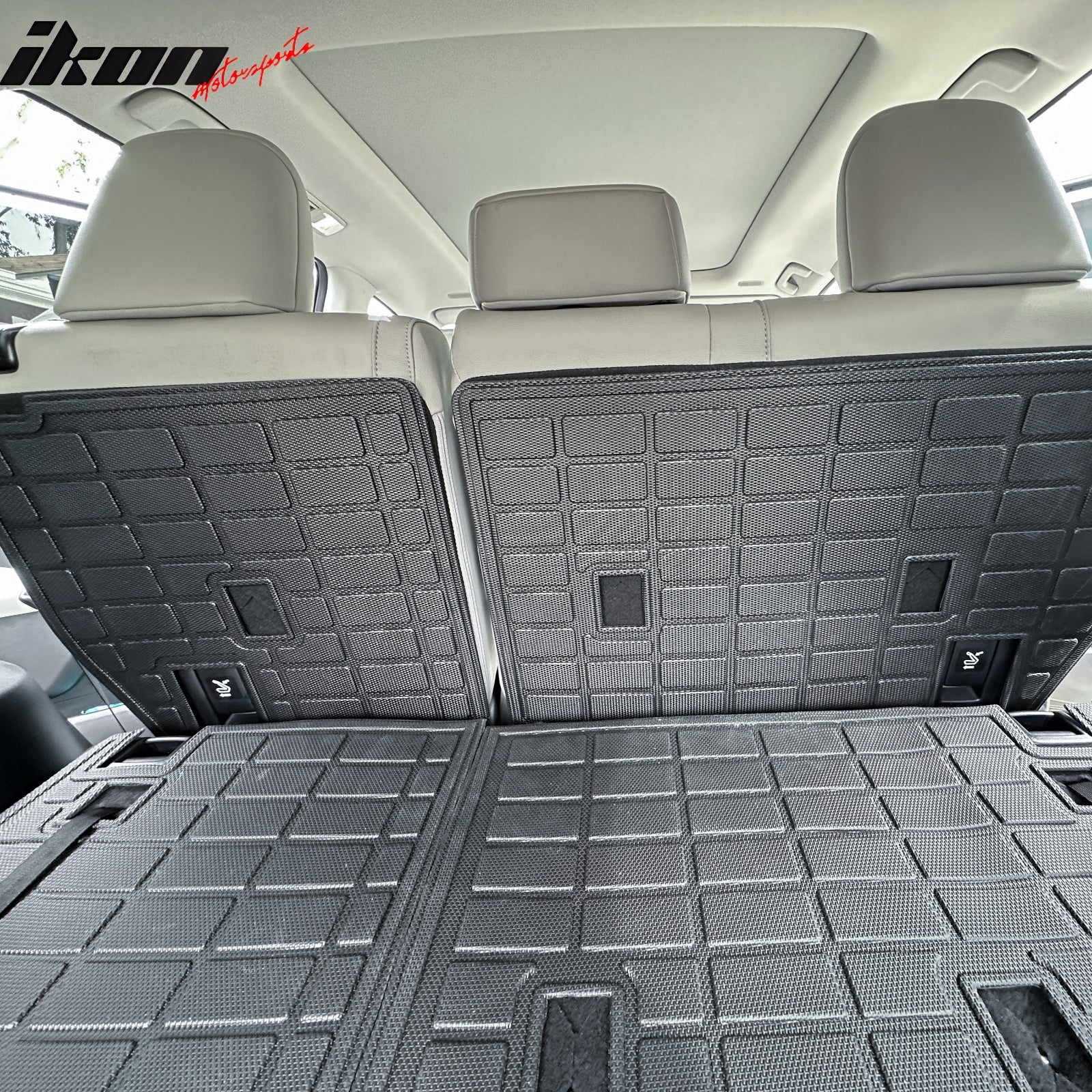 IKON MOTORSPORTS TPE Cargo Trunk Liner with Backrest Mat, Compatible with 2024-2026 Grand Highlander, Custom Fit All Weather Protection Heavy Duty Rear Trunk Tray Cargo Mats Protector, Black