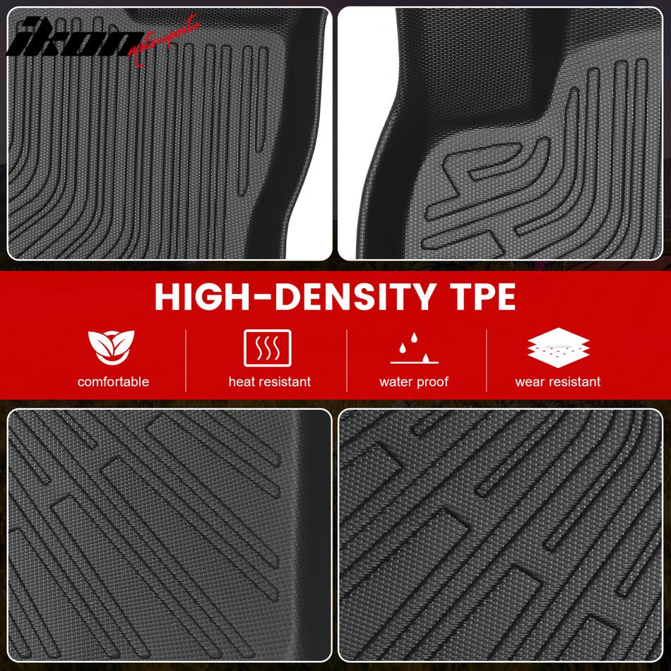 IKON MOTORSPORTS 3D TPE Floor Mats + Trunk & Backrest Mats, Compatible with 2025-2026 Cadillac Optiq, TPE All Weather Waterproof Non-Slip Floor Liners, Front & 2nd Row Full Set, Black