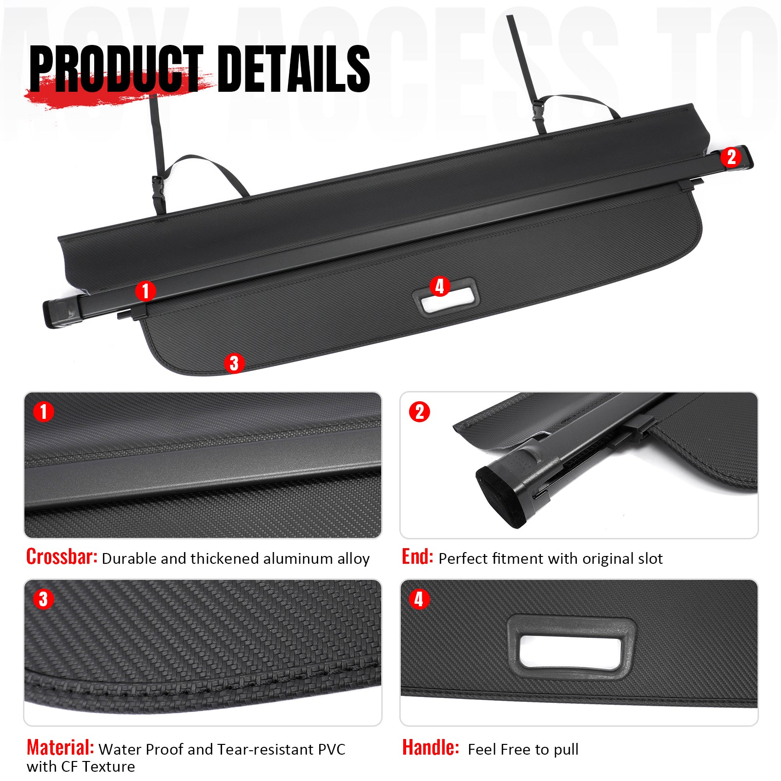 Fits 24-26 Traverse Acadia Enclave Cargo Cover + TPE Backrest + 3D Trunk Mats