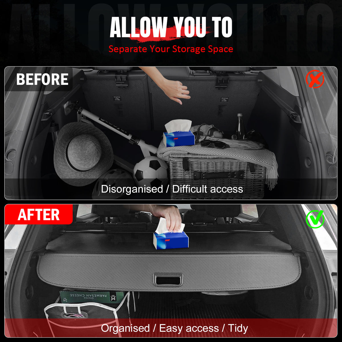 Fits 24-26 Traverse Acadia Enclave Cargo Cover + TPE Backrest + 3D Trunk Mats