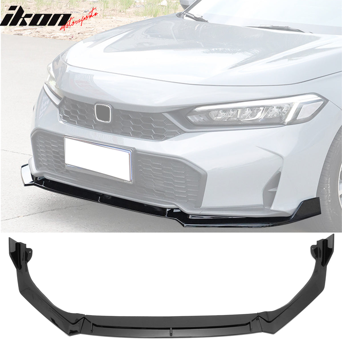 IKON MOTORSPORTS Front Bumper Lip, Compatible with 2025-2026 Honda Civic Sedan & Hatchback (Not Fit Type R), IKON V2 Style PP Air Dam Chin Spoiler Protector Splitter 3PCS