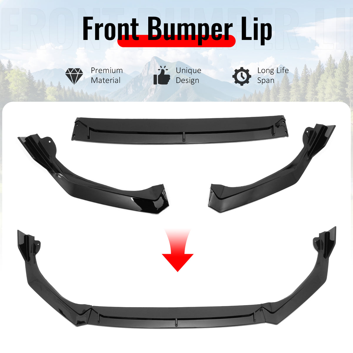 IKON MOTORSPORTS Front Bumper Lip, Compatible with 2025-2026 Honda Civic Sedan & Hatchback (Not Fit Type R), IKON V2 Style PP Air Dam Chin Spoiler Protector Splitter 3PCS