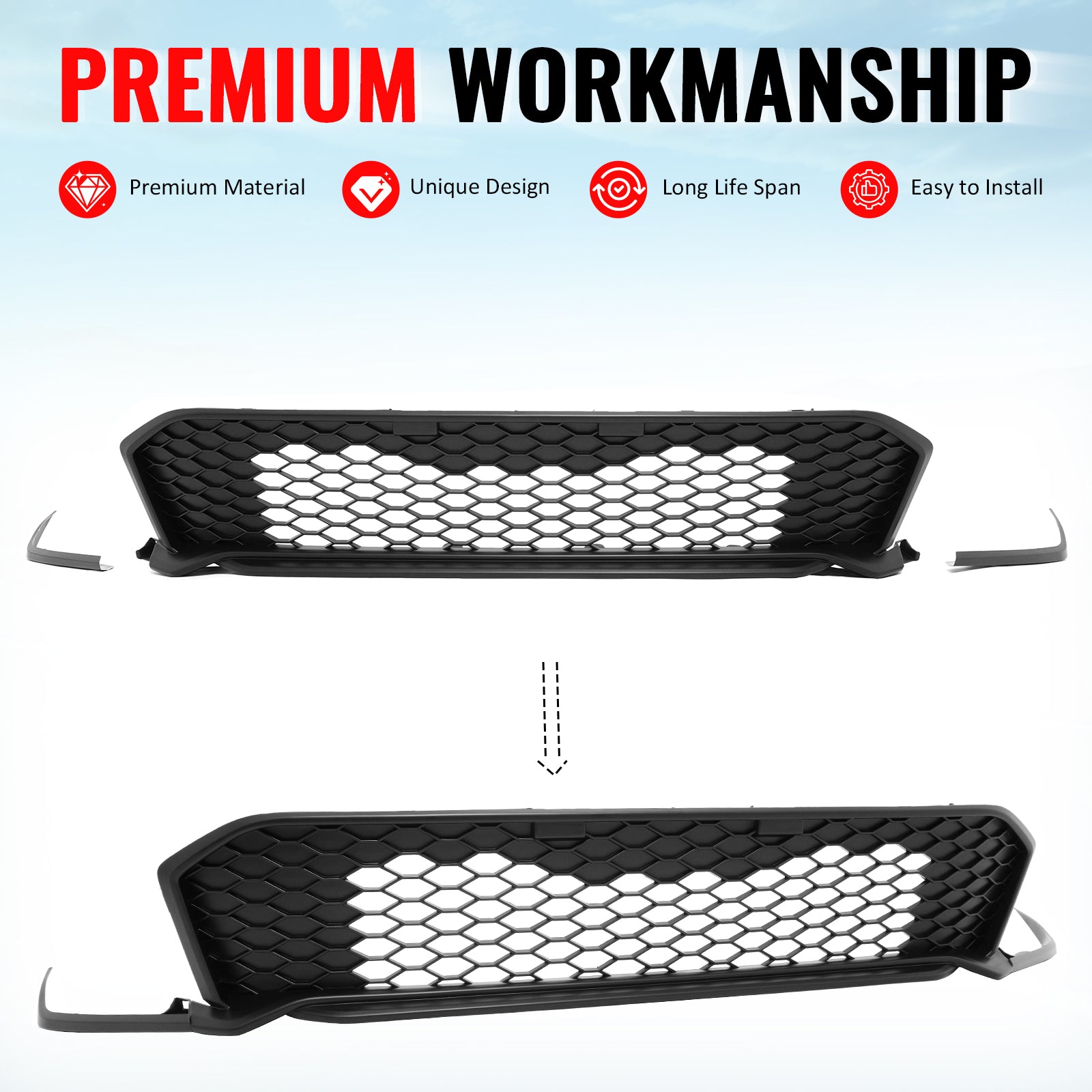 Fits 25-26 Honda Civic Type R Style Front Bumper Lower Grille ABS Matte Black