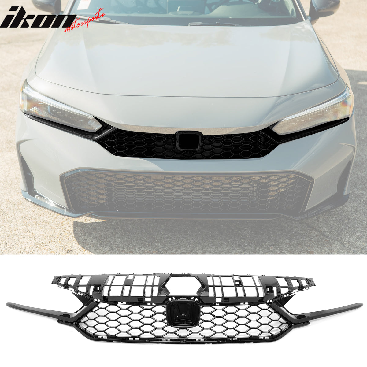 Fits 25-26 Honda Civic Type R Style Front Bumper Upper Lower Grilles Gloss Black