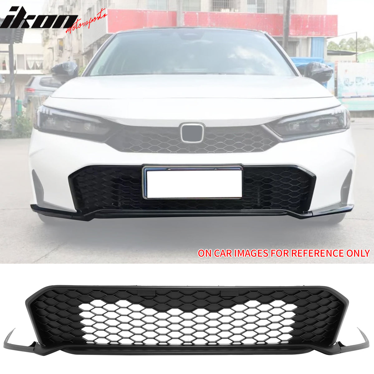 IKON MOTORSPORTS Front Upper Lower Grilles, Compatible with 2025-2026 Honda Civic 11.5th Gen Sedan & Hatchback, Type R TR Style Matte Black ABS Replacement Clip on Front Bumper Hood Grill 2PCS