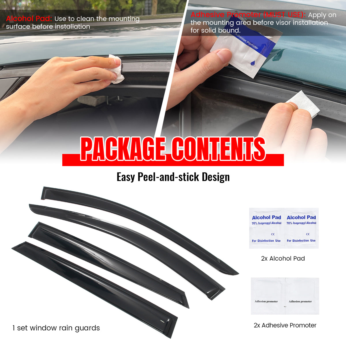 Fits 25-26 Kia K4 Window Visors Vent Rain Wind Sun Guards Deflectors Tape-On