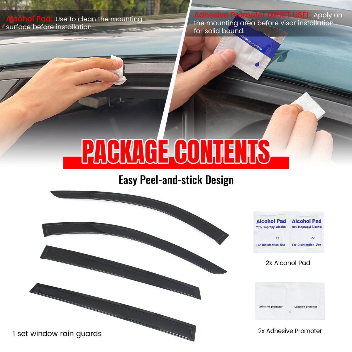 Fits 25-26 Mazda CX-70 & 24-26 CX-90 Tape-on Window Visors Vent Rain Deflectors