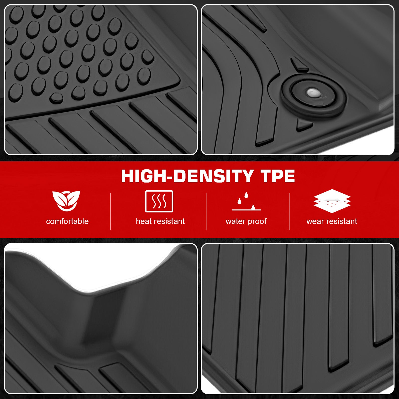 IKON MOTORSPORTS 3D TPE Floor Mats, Compatible with 2025-2026 Nissan Kicks, All Weather Waterproof Non-Slip Floor Liners, Front & 2nd Row Full Set Interior Accessories, Black