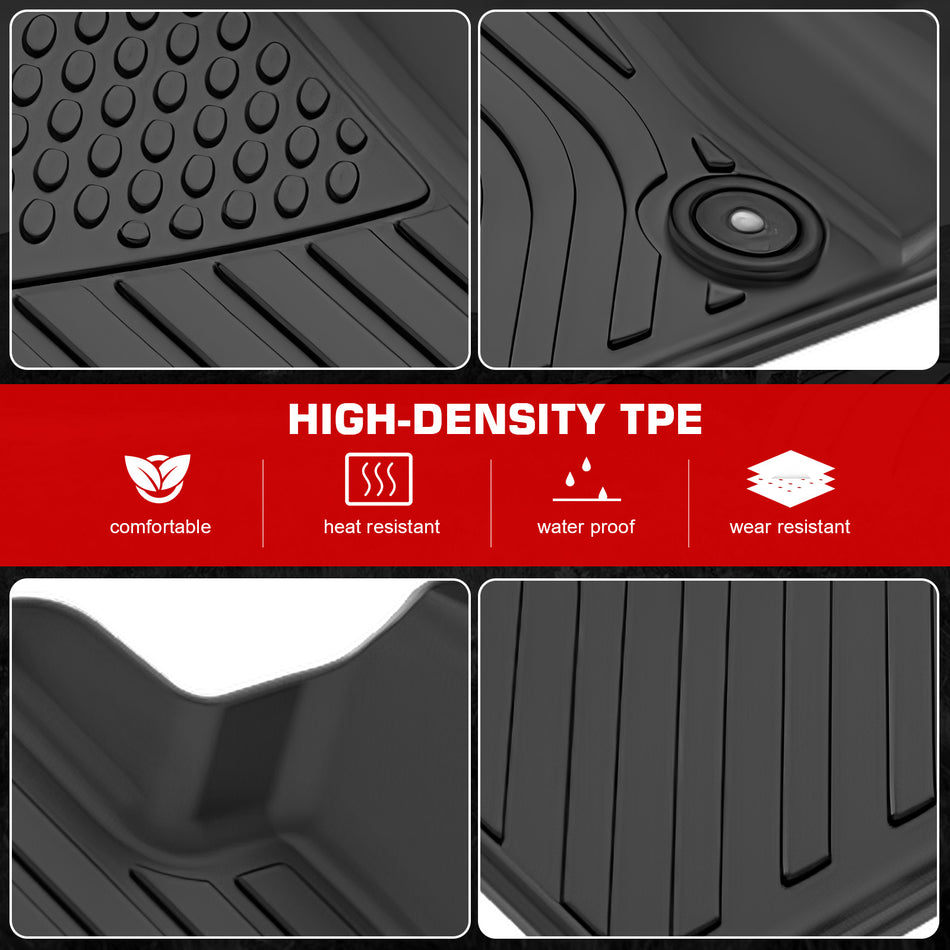 IKON MOTORSPORTS 3D TPE Floor Mats, Compatible with 2025-2026 Nissan Kicks, All Weather Waterproof Non-Slip Floor Liners, Front & 2nd Row Full Set Interior Accessories, Black