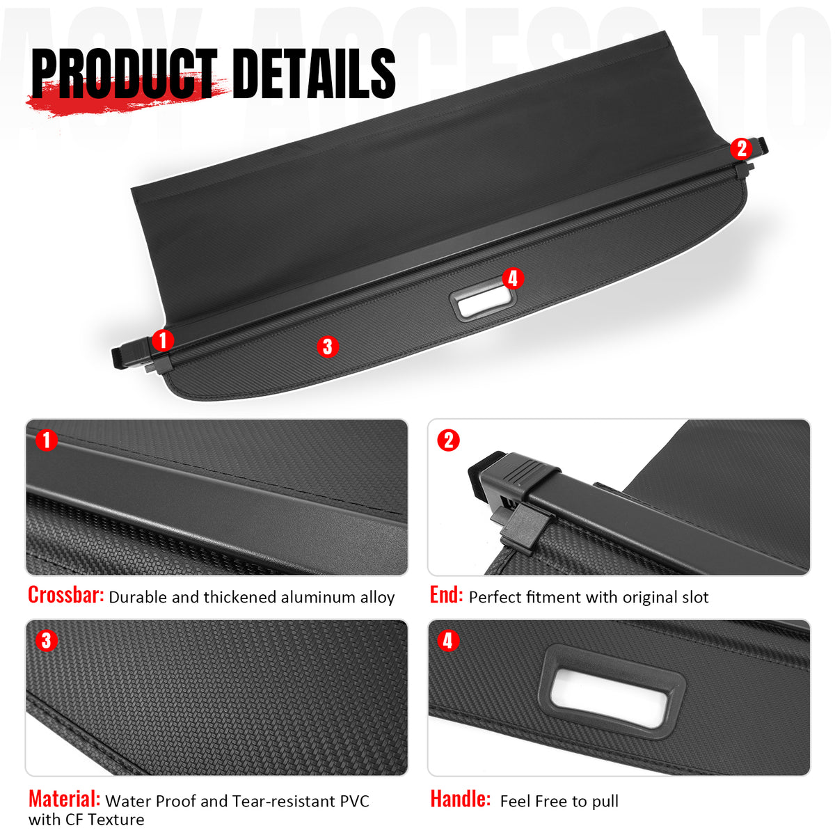 IKON MOTORSPORTS, Rear Retractable Cargo Cover, Compatible with 2025-2026 Nissan Murano, ABS Aluminum Vinyl Trunk Security Luggage Shield Shade, Carbon Fiber Texture