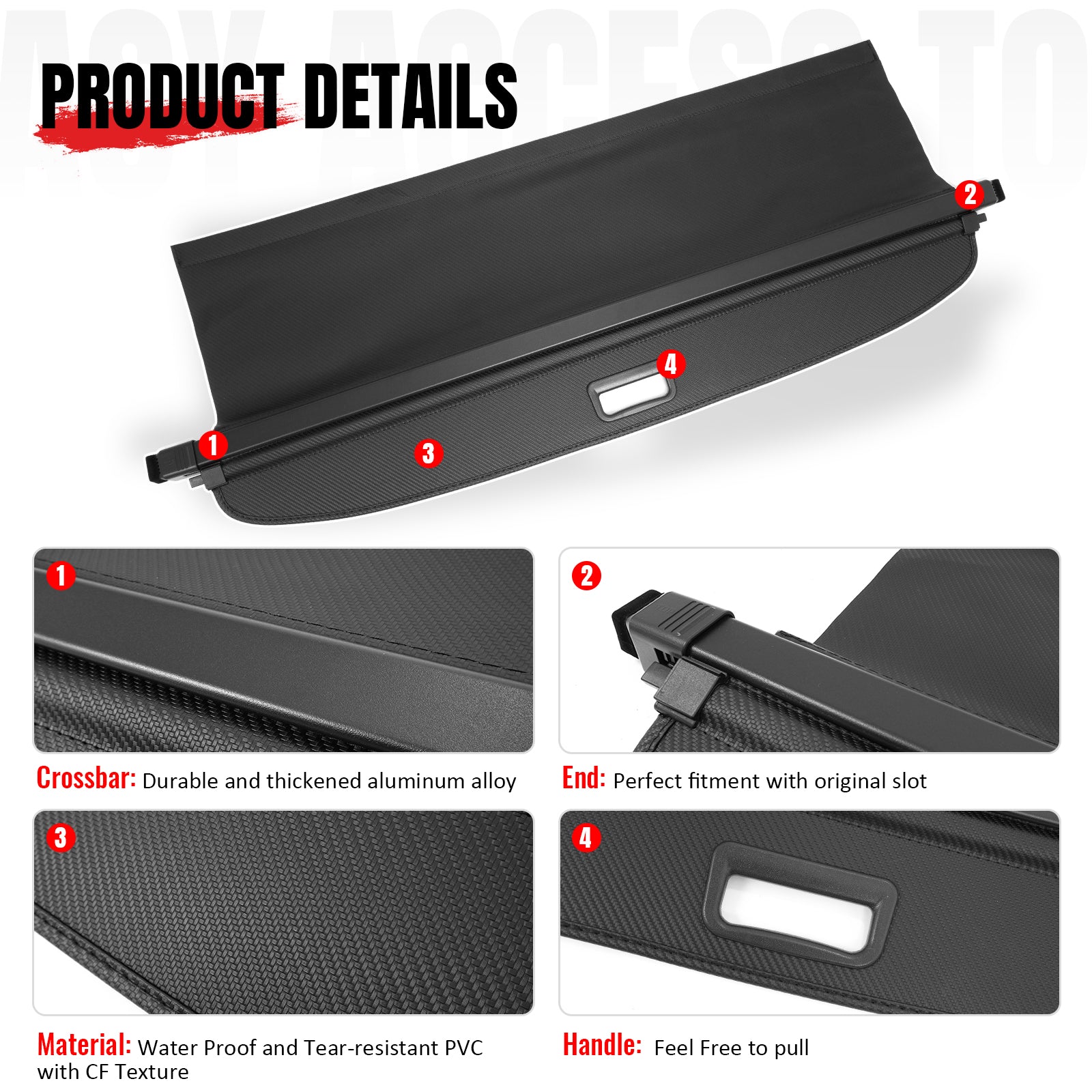 IKON MOTORSPORTS, Rear Retractable Cargo Cover, Compatible with 2025-2026 Nissan Murano, ABS Aluminum Vinyl Trunk Security Luggage Shield Shade, Carbon Fiber Texture