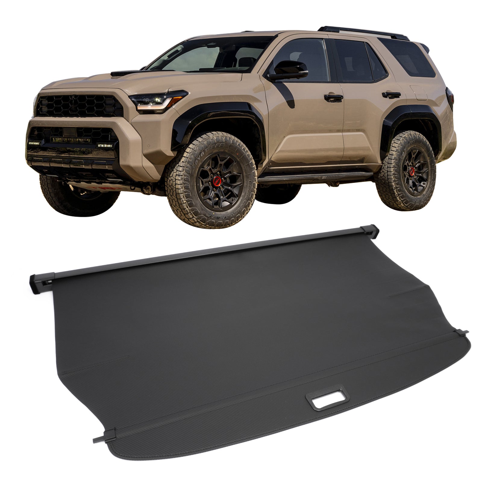 IKON MOTORSPORTS, Rear Retractable Cargo Cover, Compatible with 2025-2026 Toyota 4Runner, ABS Aluminum Vinyl Trunk Security Luggage Shield Shade, Carbon Fiber Texture
