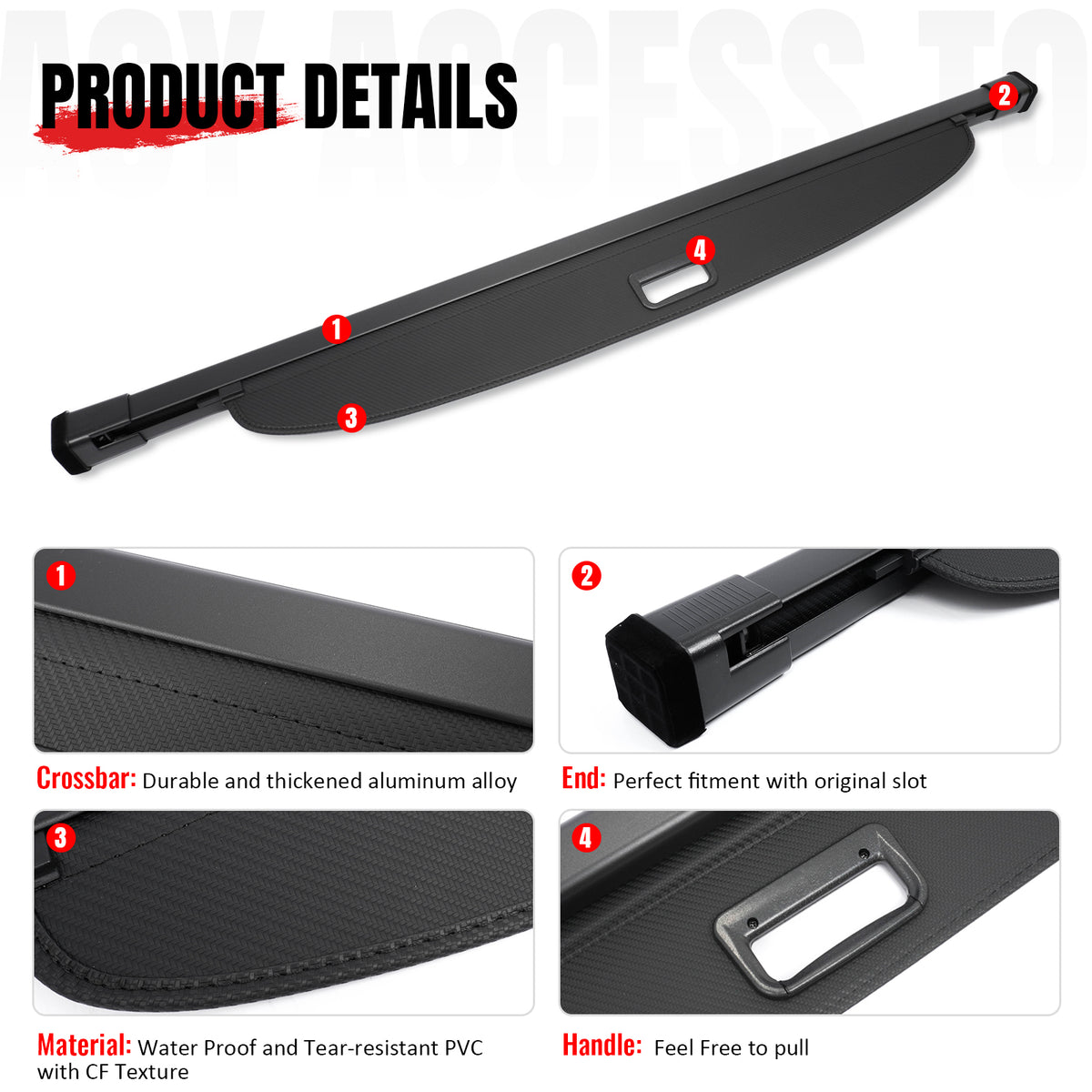 Fits 25-26 Toyota 4Runner Retractable Rear Cargo Cover Carbon Fiber Texture