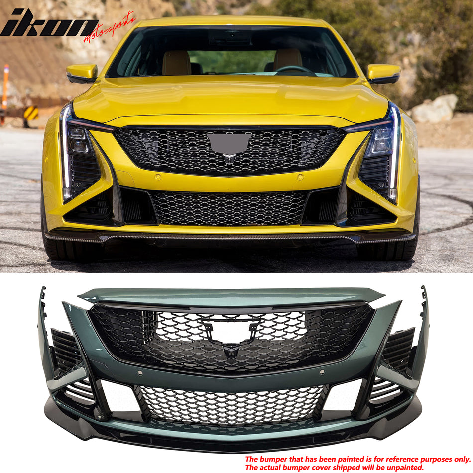 2025-2026 Cadillac CT5 (Premium Luxury/Sport/V) V Blackwing Style Unpainted Black PP Replacement Conversion Bodykit w/ Gloss Black Lip and Grille