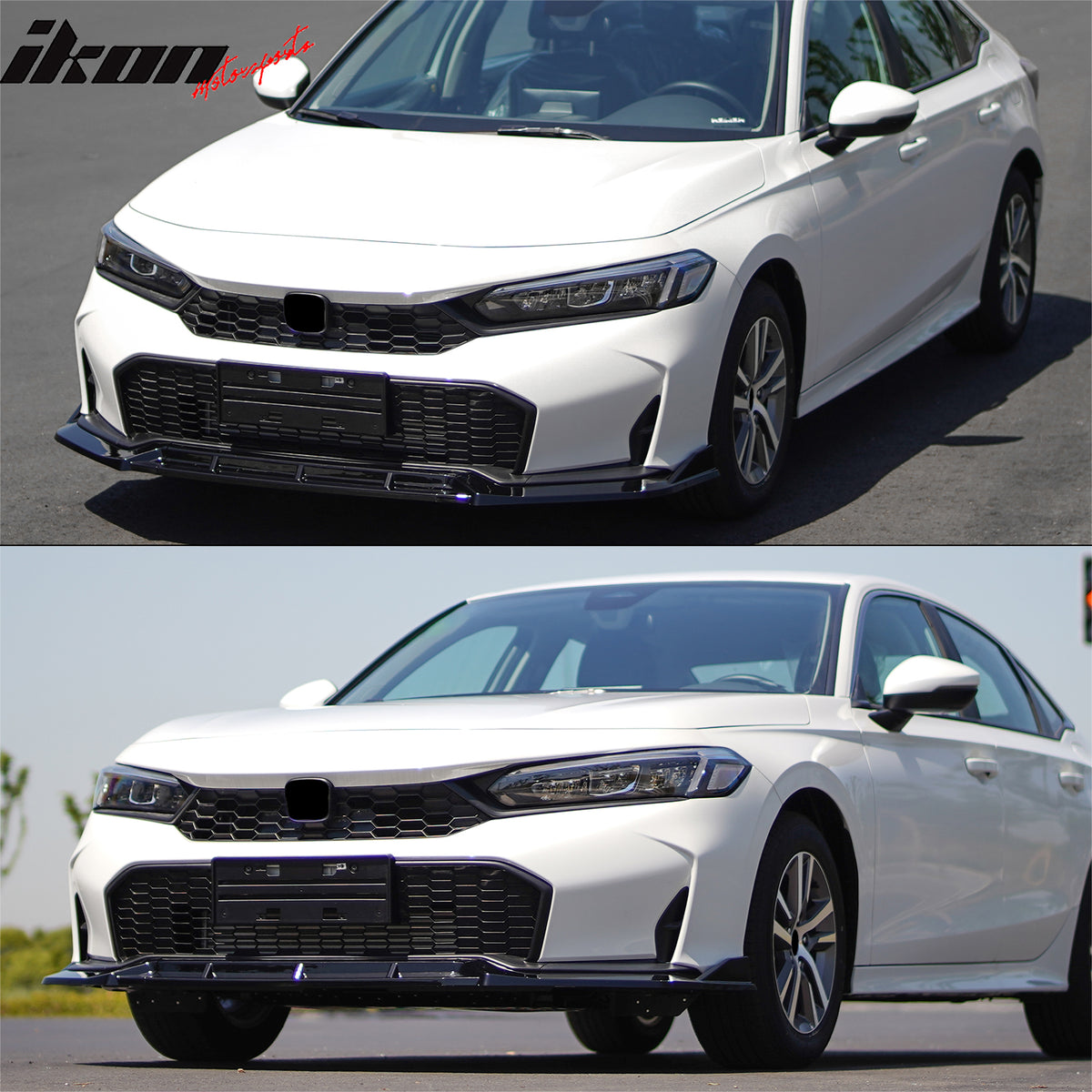 IKON MOTORSPORTS Front Bumper Lip, Compatible with 2025-2026 Honda Civic Sedan & Hatchback (Not Fit Type R), IKON Style Gloss Black PP Polypropylene Air Dam Chin Spoiler Protector Splitter 3PCS