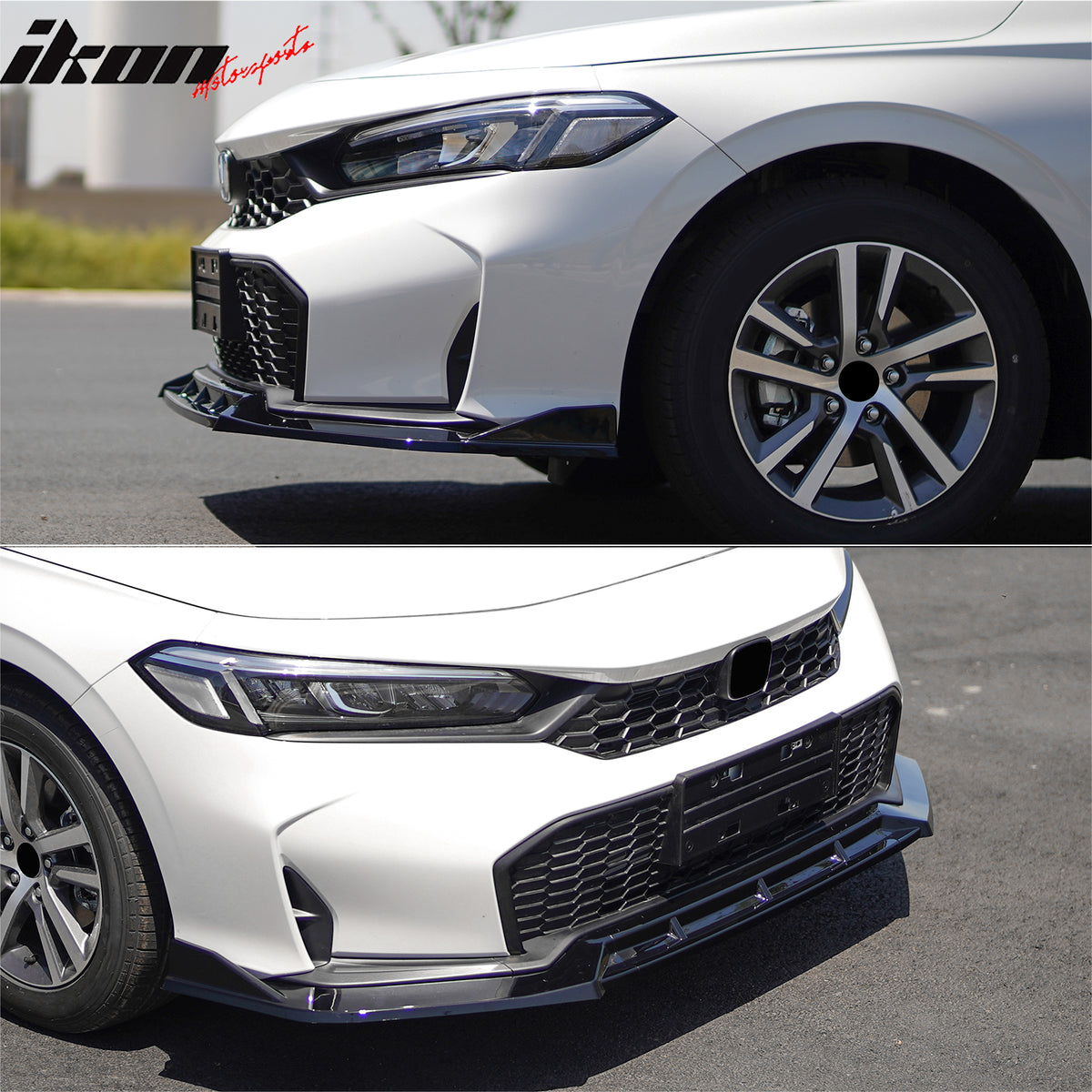 Fits 25-26 Honda Civic IKON Style 3PCS Front Bumper Lip Spoiler Chin Gloss Black