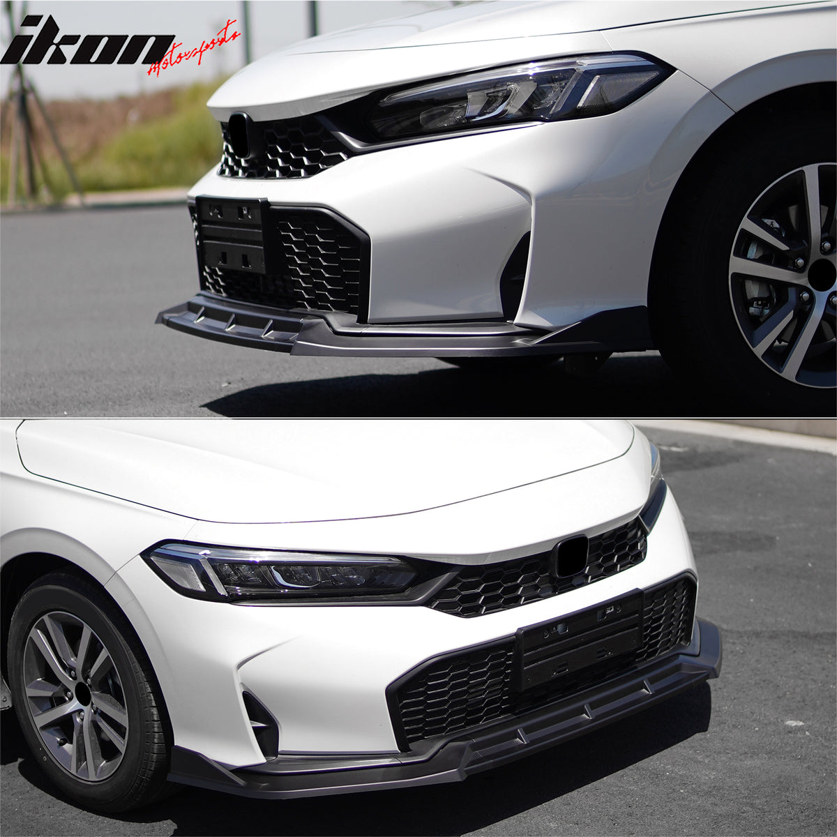 Fits 25-26 Honda Civic IKON Style 3PCS Front Bumper Lip Spoiler Chin Matte Black