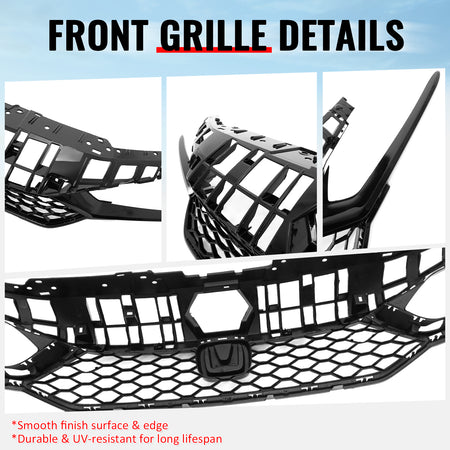Fits 25-26 Honda Civic Type R Style Front Bumper Upper Grille ABS Gloss Black