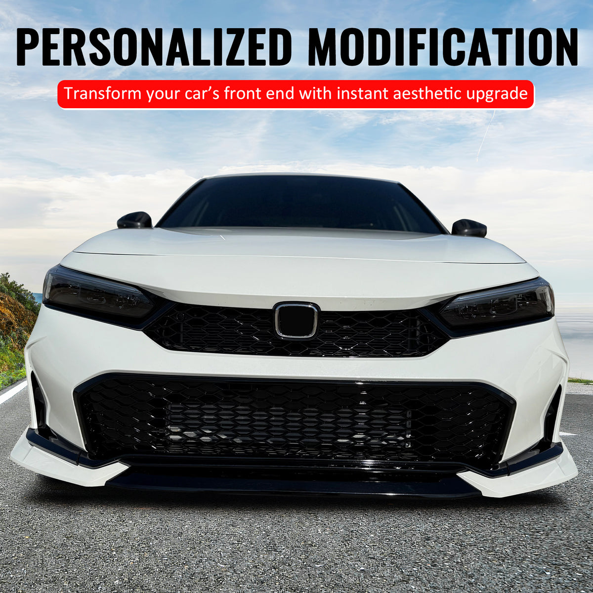 Fits 25-26 Honda Civic Type R Style Front Bumper Upper Grille ABS Gloss Black