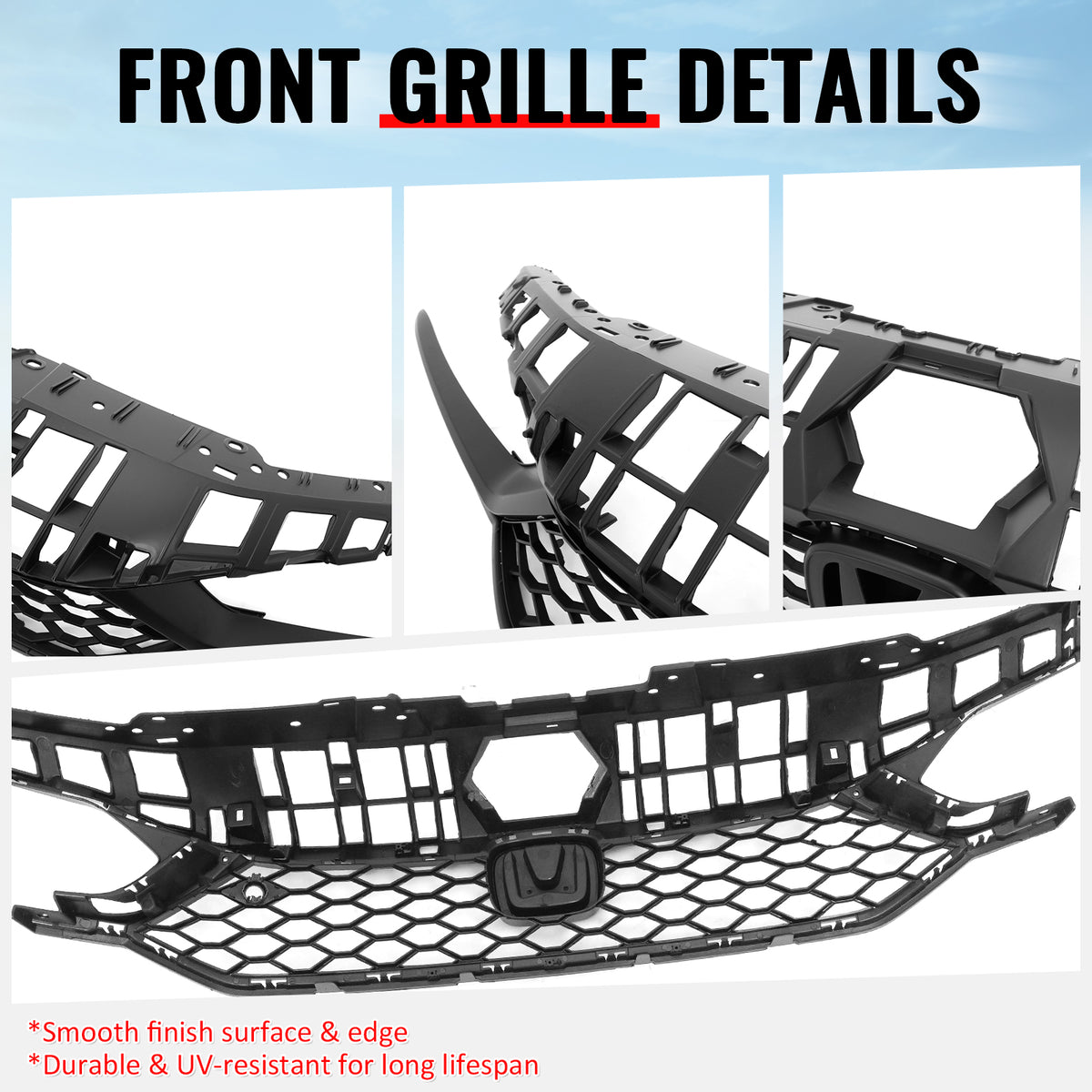 Fits 25-26 Honda Civic Type R Style Front Bumper Upper Grille ABS Matte Black