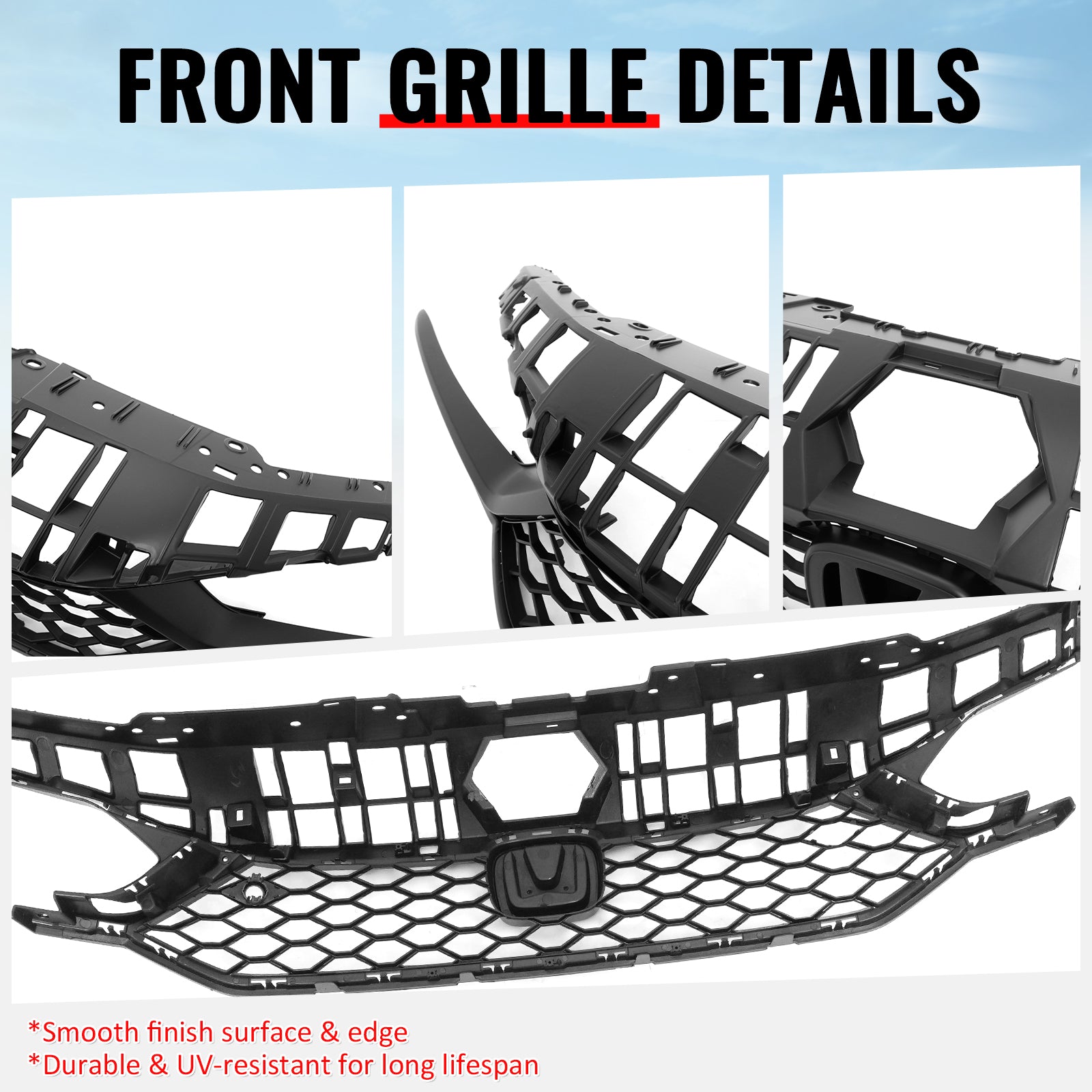 Fits 25-26 Honda Civic Type R Style Front Bumper Upper Grille ABS Matte Black