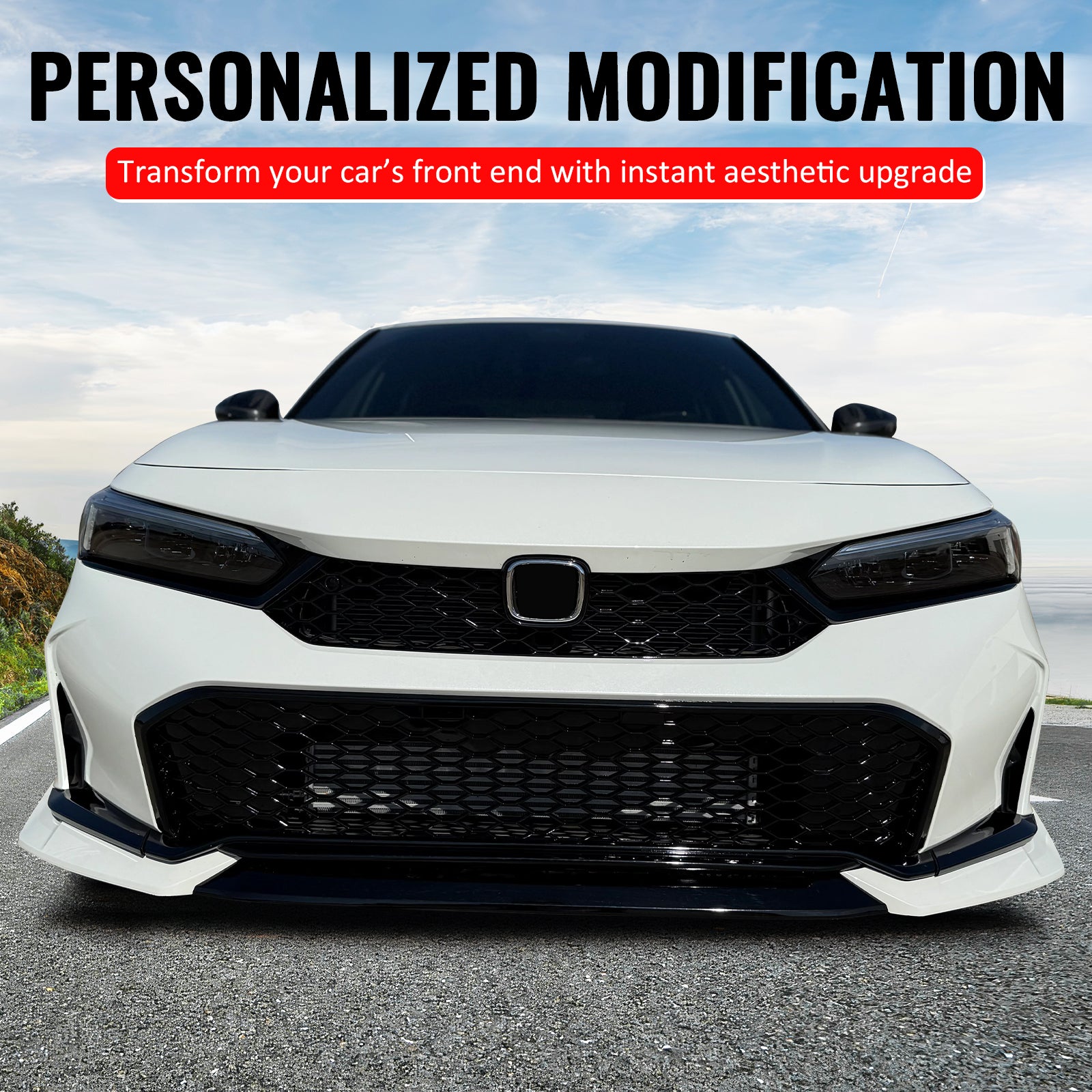 Fits 25-26 Honda Civic Type R Style Front Bumper Upper Grille ABS Matte Black