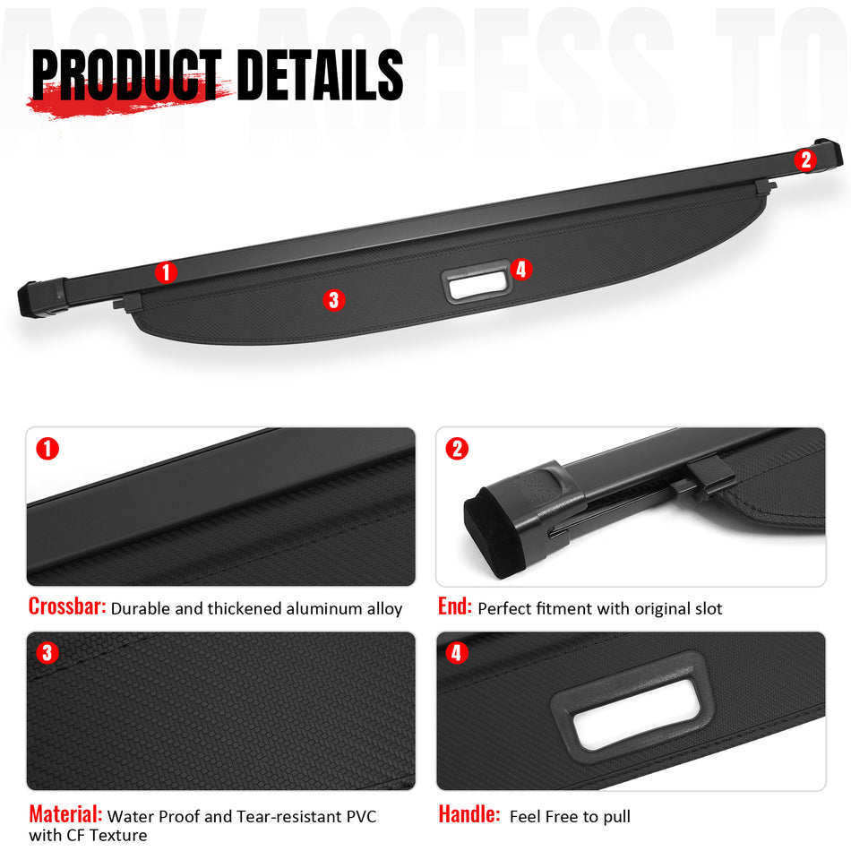 IKON MOTORSPORTS, Rear Retractable Cargo Cover, Compatible with 2025-2026 Mazda CX-70 & 2024-2026 CX-90, ABS Aluminum Vinyl Trunk Security Luggage Shield Shade, Carbon Fiber Texture