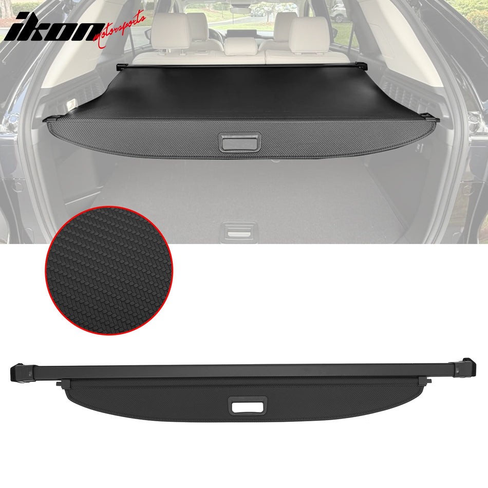 IKON MOTORSPORTS, Rear Retractable Cargo Cover + 3D TPE Backrest + Trunk Mat, Compatible with 2025-2026 Mazda CX-70 CX70, ABS Aluminum Vinyl Trunk Security Luggage Shield Shade, Carbon Fiber Texture