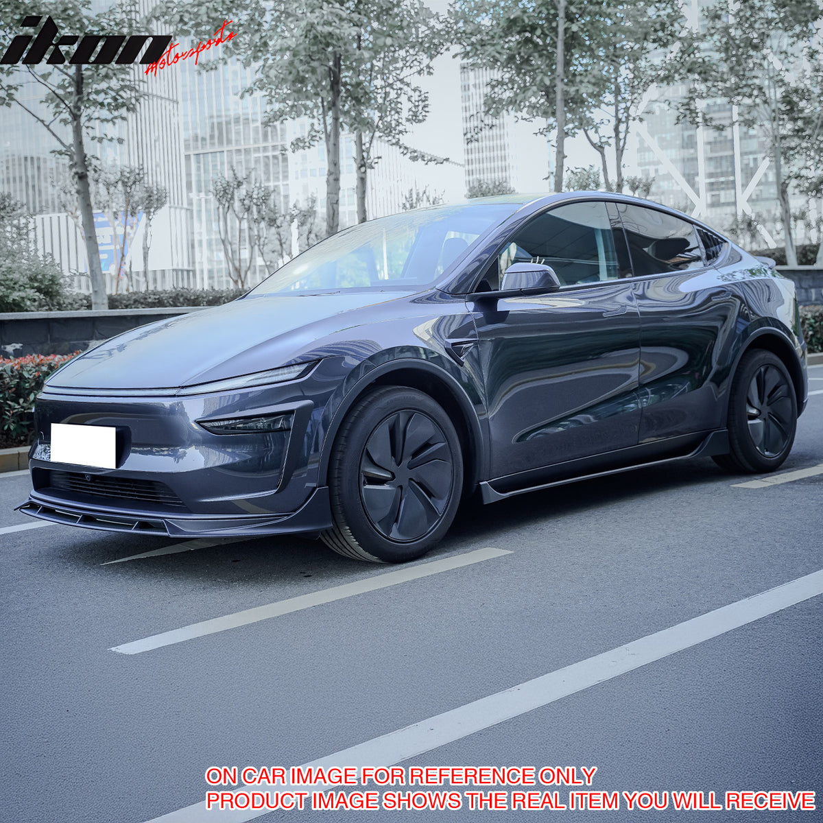 IKON MOTORSPORTS, Fog Light Eyelid Trim Compatible with 2025-2026 Tesla Model Y Juniper, IKON Style Driving Lamp Bezel ABS Plastic Eyebrow Spoiler Matte Black Front Side Decoration Frame 2PC