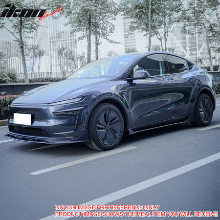 IKON MOTORSPORTS, Fog Light Eyelid Trim Compatible with 2025-2026 Tesla Model Y Juniper, IKON Style Driving Lamp Bezel ABS Plastic Eyebrow Spoiler Matte Black Front Side Decoration Frame 2PC