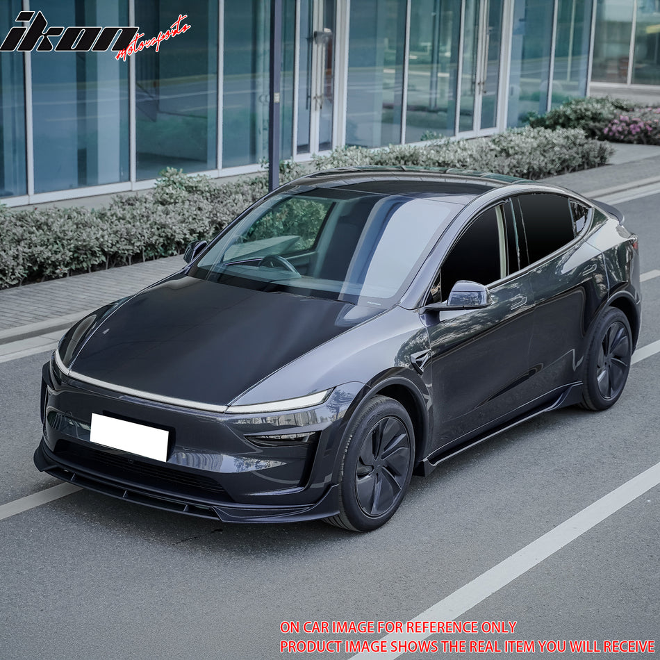 IKON MOTORSPORTS, Fog Light Eyelid Trim Compatible with 2025-2026 Tesla Model Y Juniper, IKON Style Driving Lamp Bezel ABS Plastic Eyebrow Spoiler Gloss Black Front Side Decoration Frame 2PC