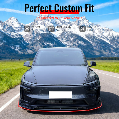IKON MOTORSPORTS Front Bumper Lip, Compatible with 2025-2026 Tesla Model Y Juniper, IKON Style Matte Black ABS Plastic Air Dam Chin Spoiler Protector Splitter 4PCS