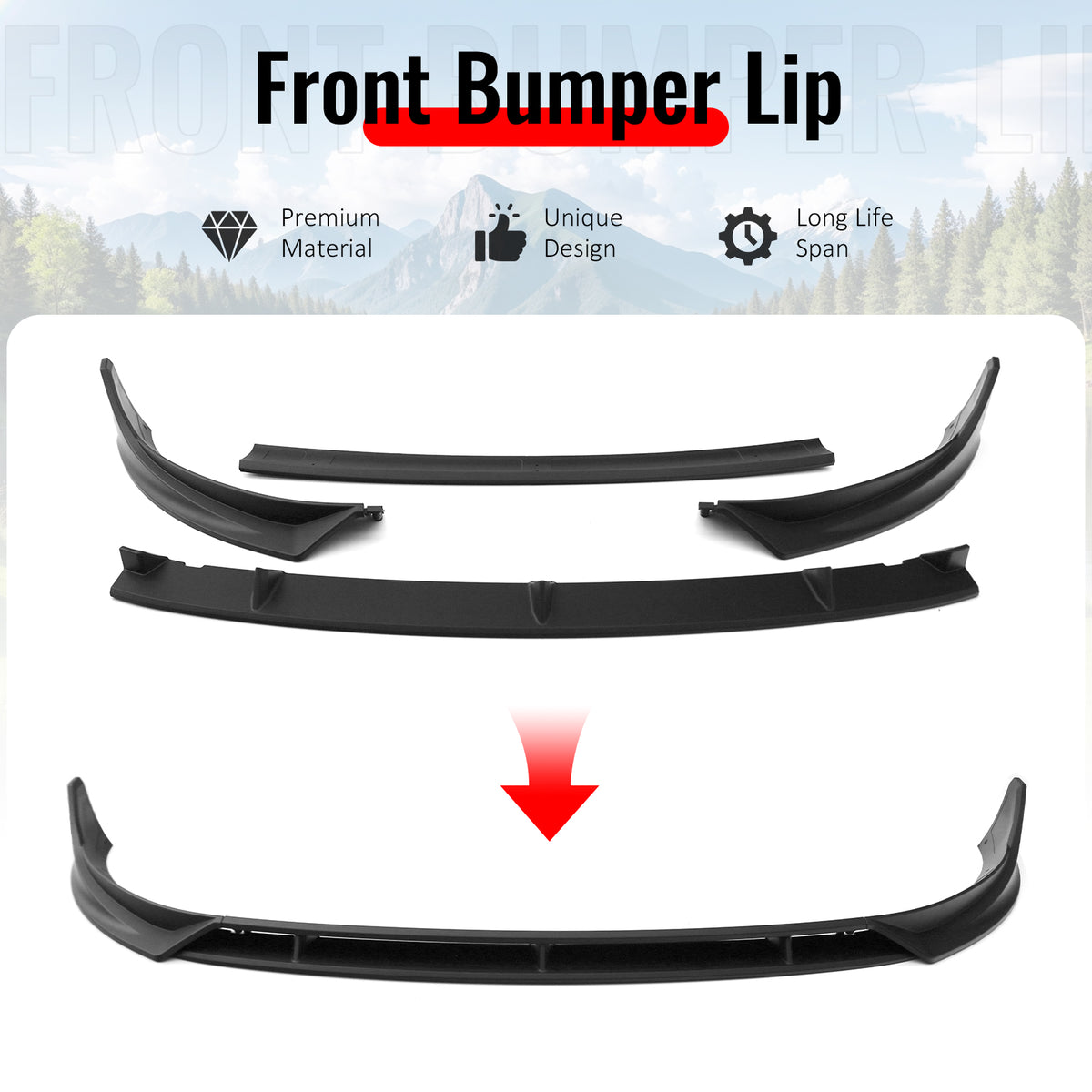 Fits 25-26 Tesla Model Y Juniper Front Bumper Lip 4PC Matte Black Car Spoiler