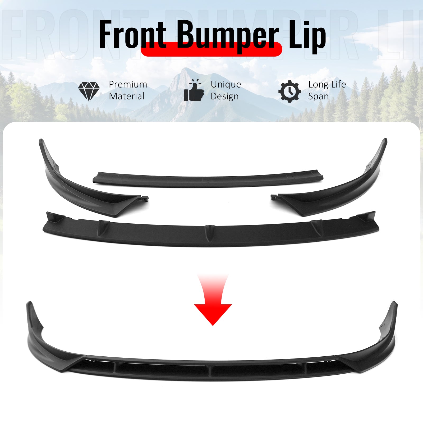 Fits 25-26 Tesla Model Y Juniper Front Bumper Lip 4PC Matte Black Car Spoiler