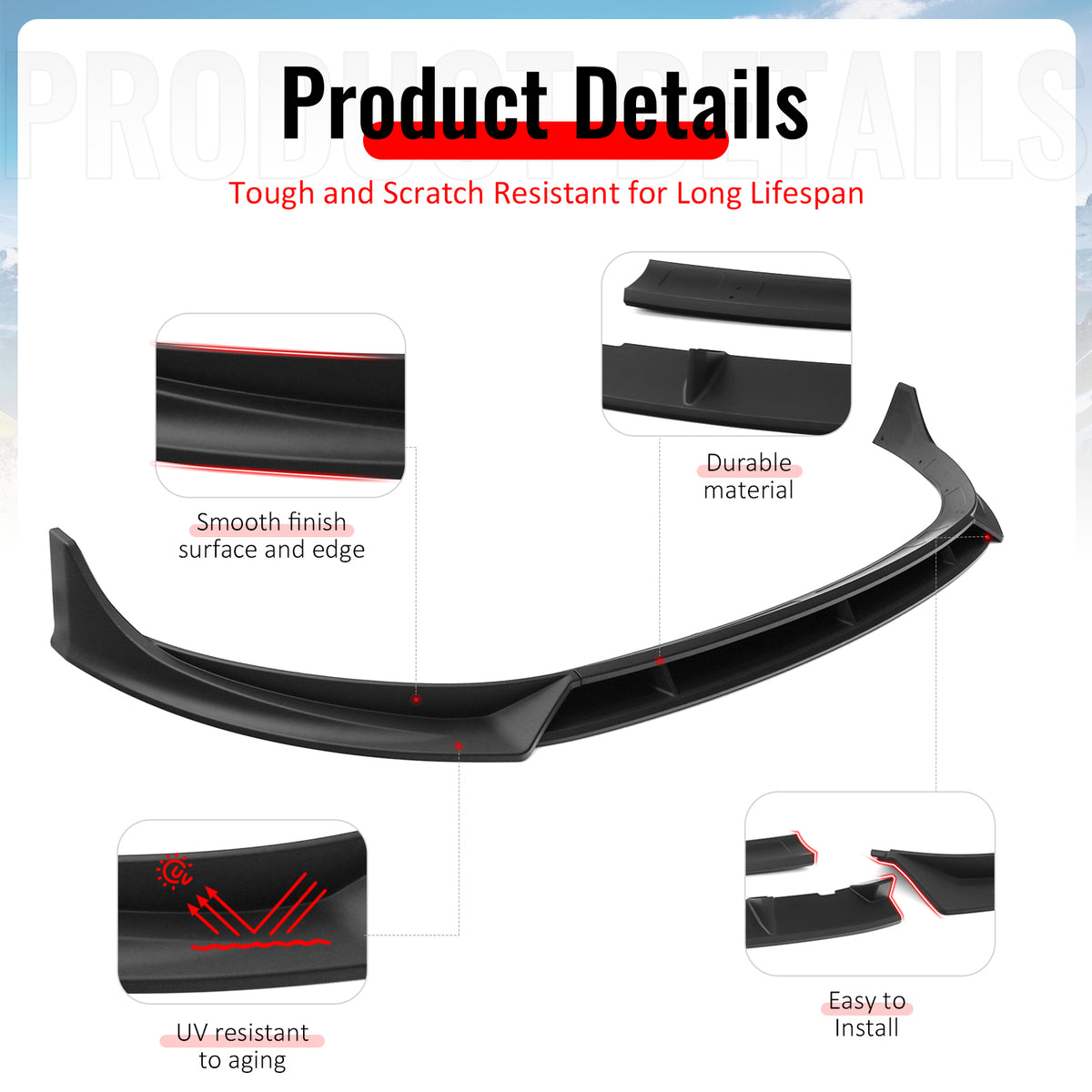 Fits 25-26 Tesla Model Y Juniper Front Bumper Lip 4PC Matte Black Car Spoiler