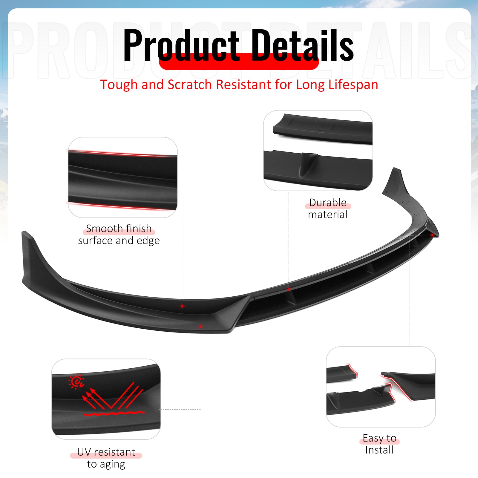 Fits 25-26 Tesla Model Y Juniper Front Bumper Lip 4PC Matte Black Car Spoiler