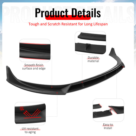 Fits 25-26 Tesla Model Y Juniper Front Bumper Lip 4PC Matte Black Car Spoiler