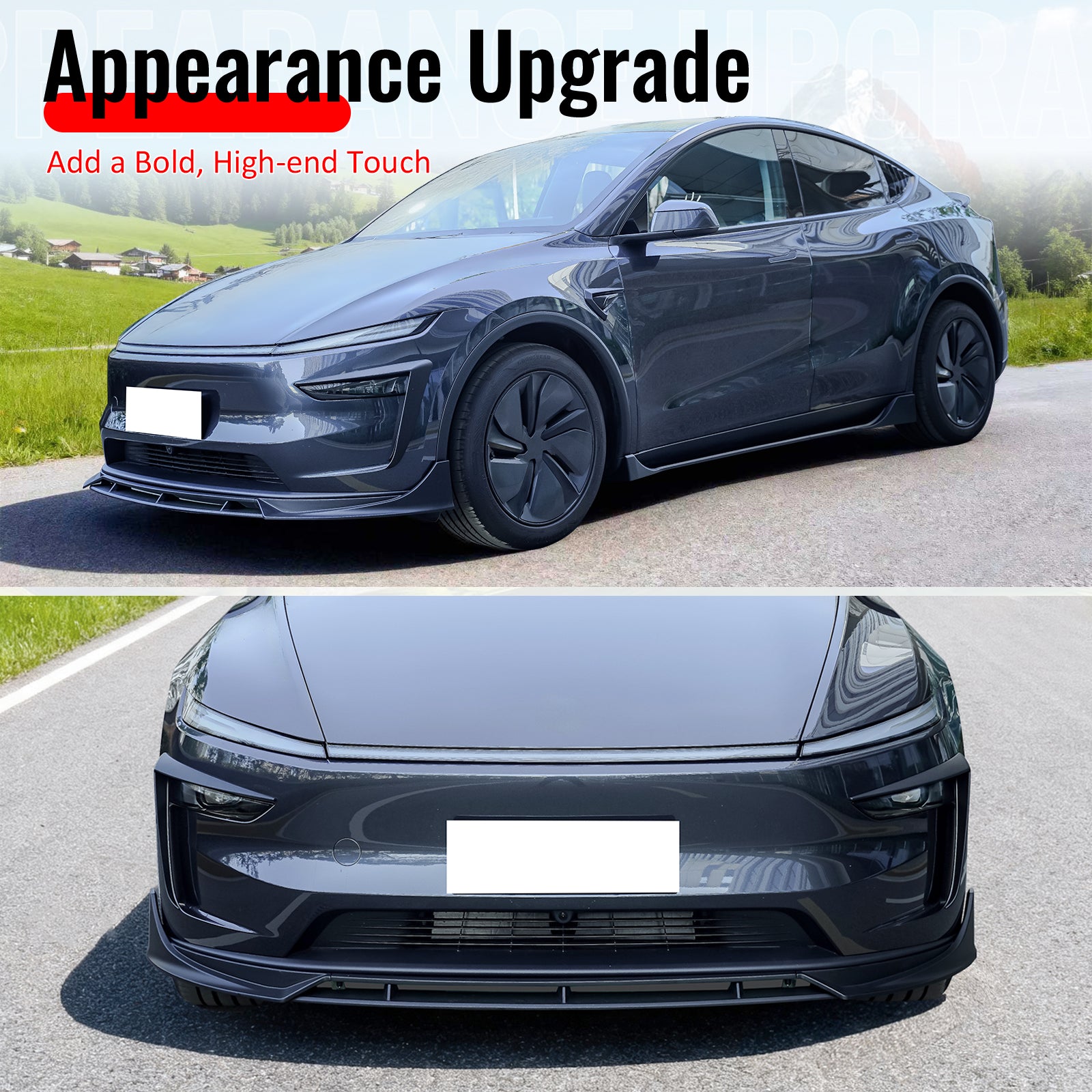 Fits 25-26 Tesla Model Y Juniper Front Bumper Lip 4PC Matte Black Car Spoiler